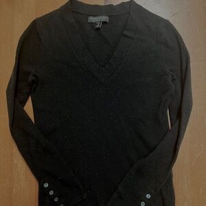 V-Neck Sweater, Black Merino Wool, Banana Republic, Small
